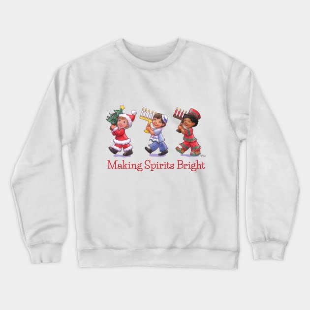 "Making Spirits Bright" Interfaith Holiday Kids Crewneck Sweatshirt by Caroline McKay Illustration